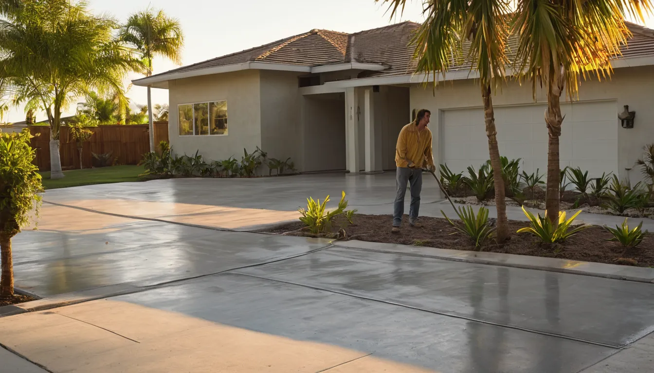 A new concrete driveway beside a single-story home in Fort Lauderdale